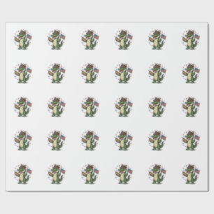 Patriotic Alligator Hot Dog Vintage Vector Shirt ( Wrapping Paper