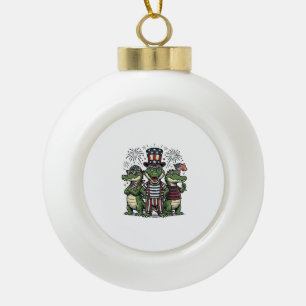 Patriotic Alligator Trio Vintage Fourth of July Sh Ceramic Ball Christmas Ornament