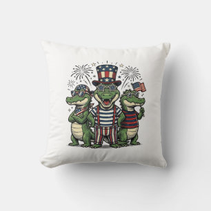 Patriotic Alligator Trio Vintage Fourth of July Sh Cushion