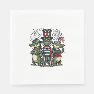 Patriotic Alligator Trio Vintage Fourth of July Sh Napkin