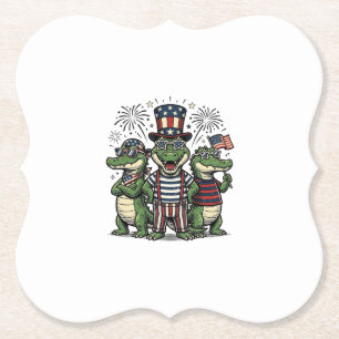 Patriotic Alligator Trio Vintage Fourth of July Sh Paper Coaster