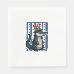 Patriotic Alligator Vintage Engraving Shirt Design Napkin