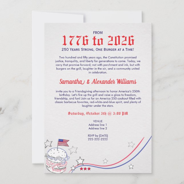 Patriotic America 250 Friendsgiving Cookout Party  Invitation (Front)