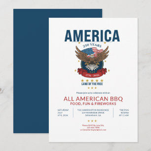 Patriotic America 250th All American BBQ USA Eagle Invitation