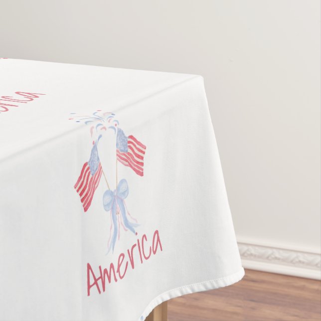 Patriotic America Fireworks & Flags Coquette  Tablecloth (In Situ)