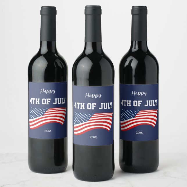 Patriotic America Flag 4th of July Wine Label (Bottles)