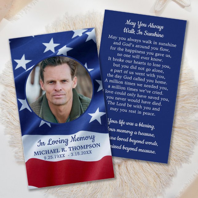 Patriotic America Flag Veteran Funeral Prayer Card (Creator Uploaded)