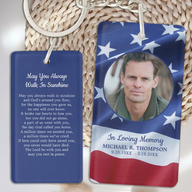 Patriotic America Flag Veteran Funeral Prayer Card Key Ring (Creator Uploaded)