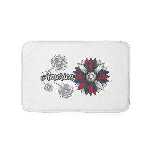 Patriotic America Flower Fireworks Vector Design_1 Bath Mat