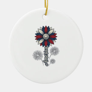 Patriotic America Flower Fireworks Vector Design_1 Ceramic Tree Decoration