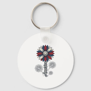 Patriotic America Flower Fireworks Vector Design_1 Key Ring