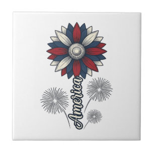 Patriotic America Flower Fireworks Vector Design_1 Tile