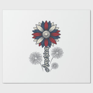 Patriotic America Flower Fireworks Vector Design_1 Wrapping Paper
