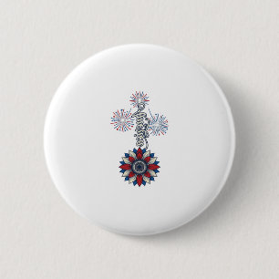 Patriotic America Flower Fireworks Vintage Design_ 6 Cm Round Badge