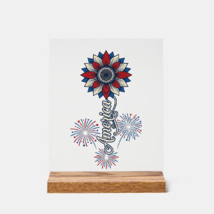Patriotic America Flower Fireworks Vintage Design_ Acrylic Sign