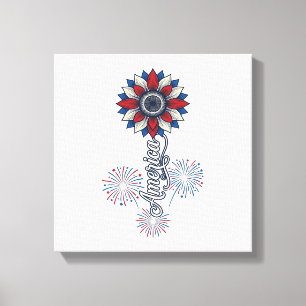 Patriotic America Flower Fireworks Vintage Design_ Canvas Print