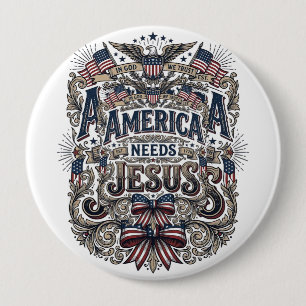 Patriotic America Needs Jesus Vintage T-Shirt 10 Cm Round Badge
