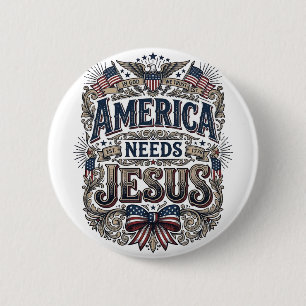 Patriotic America Needs Jesus Vintage T-Shirt 6 Cm Round Badge