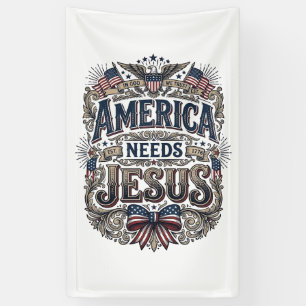 Patriotic America Needs Jesus Vintage T-Shirt Banner