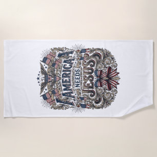 Patriotic America Needs Jesus Vintage T-Shirt Beach Towel