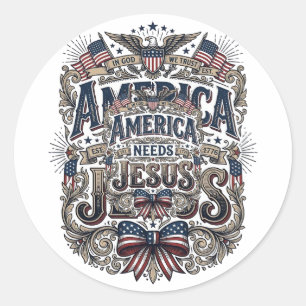 Patriotic America Needs Jesus Vintage T-Shirt Classic Round Sticker