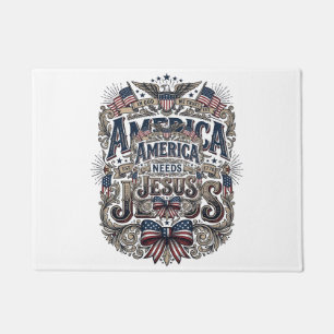 Patriotic America Needs Jesus Vintage T-Shirt Doormat