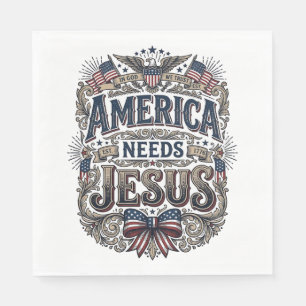 Patriotic America Needs Jesus Vintage T-Shirt Napkin