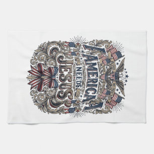 Patriotic America Needs Jesus Vintage T-Shirt Tea Towel