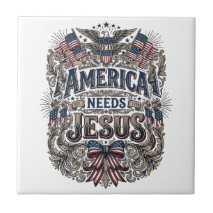Patriotic America Needs Jesus Vintage T-Shirt Tile