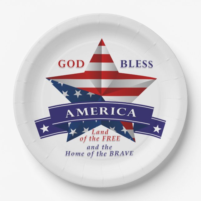 Patriotic America Star Design (v3) Paper Plate (Front)