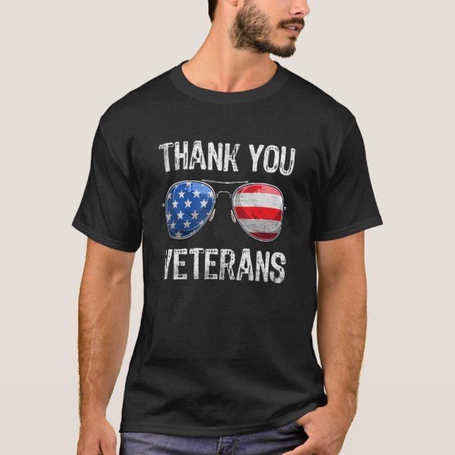Patriotic America Sunglasses Thank You Veterans Da T-Shirt (Front)