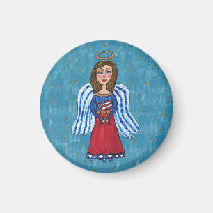 Patriotic American Angel Blue Striped Wings Flag Magnet