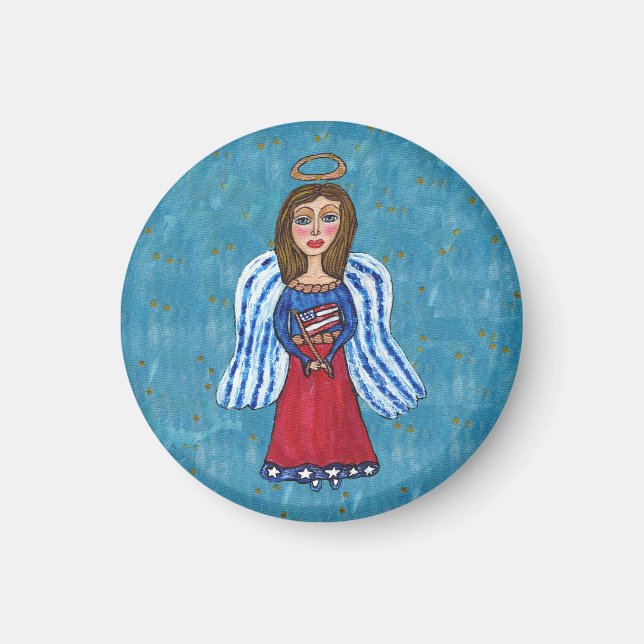 Patriotic American Angel Blue Striped Wings Flag Magnet (Front)