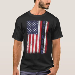 Patriotic American Aviator Vintage Usa Flag Merica T-Shirt