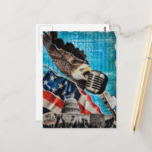 Patriotic American Bald Eagle Mixed Media Collage Postcard