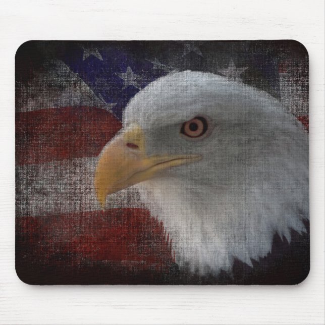 Patriotic American Bald Eagle on Flag Mouse Mat (Front)