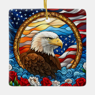 Patriotic American Bald Eagle "Stained Glass" Ceramic Ornament