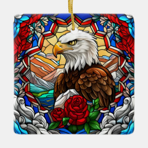 Patriotic American Bald Eagle "Stained Glass" Ceramic Ornament