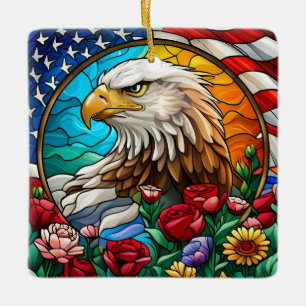 Patriotic American Bald Eagle "Stained Glass" Ceramic Ornament