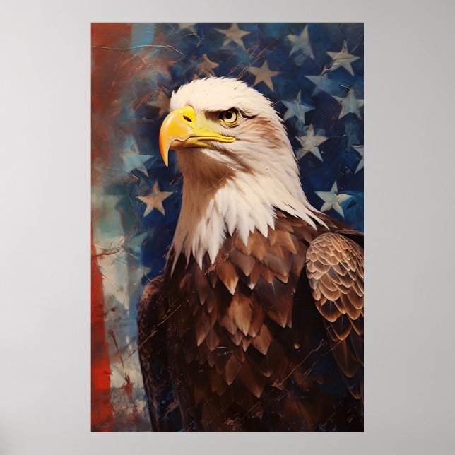 Patriotic American Bald Eagle Stars and Stripes Poster (Front)
