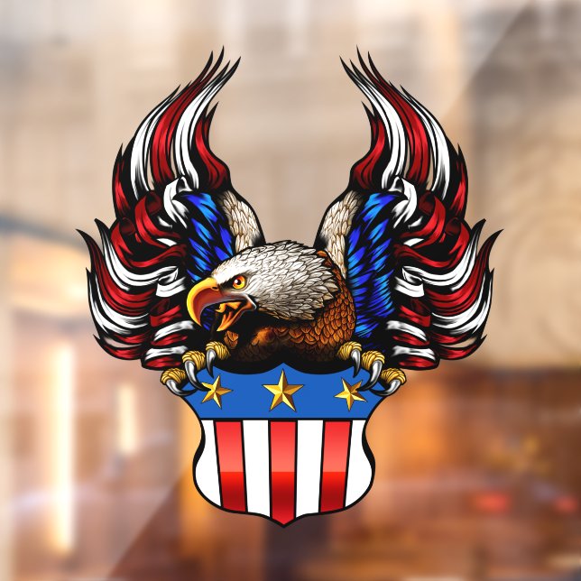 Patriotic American Bald Eagle USA Flag Crest Shop Window Cling (Sheet 2)