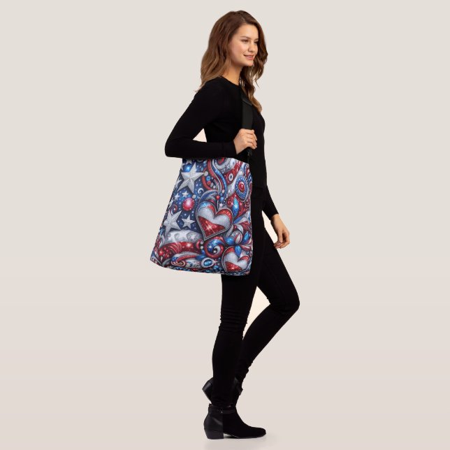 Patriotic American bling swirls stars hearts  Crossbody Bag (On Model)