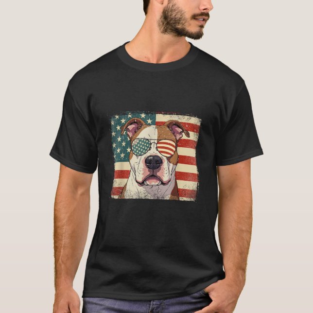 Patriotic American Bulldog Dog Lover USA Flag T-Shirt (Front)