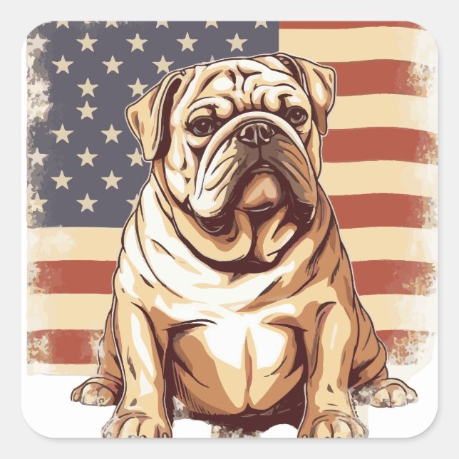 Patriotic American bulldog Square Sticker (Front)