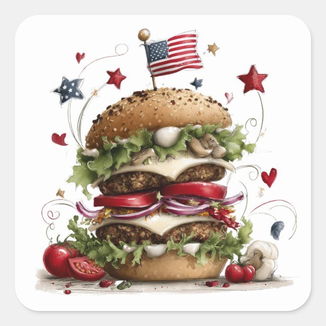 Patriotic American Burger Art  Square Sticker (Front)