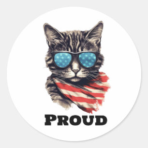 Patriotic American Cat,  4th of July Classic Round Sticker