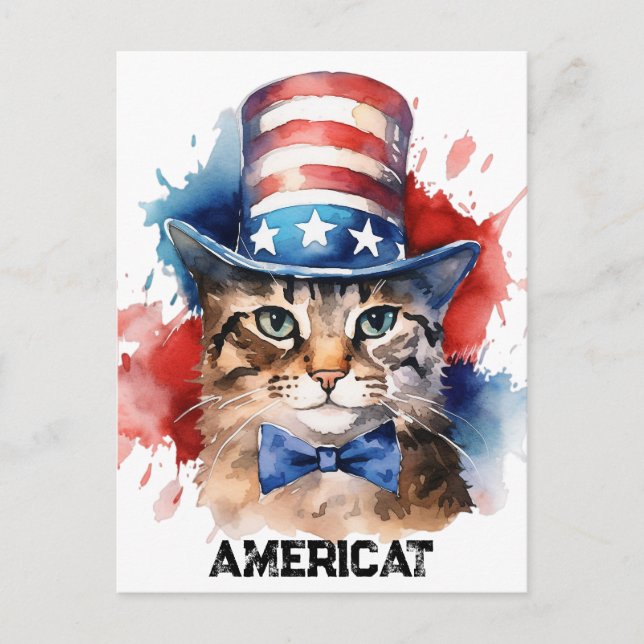 Patriotic American Cat, 4th of July Tote Bag  Postcard (Front)
