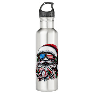 Patriotic/American Christmas Santa 710 Ml Water Bottle