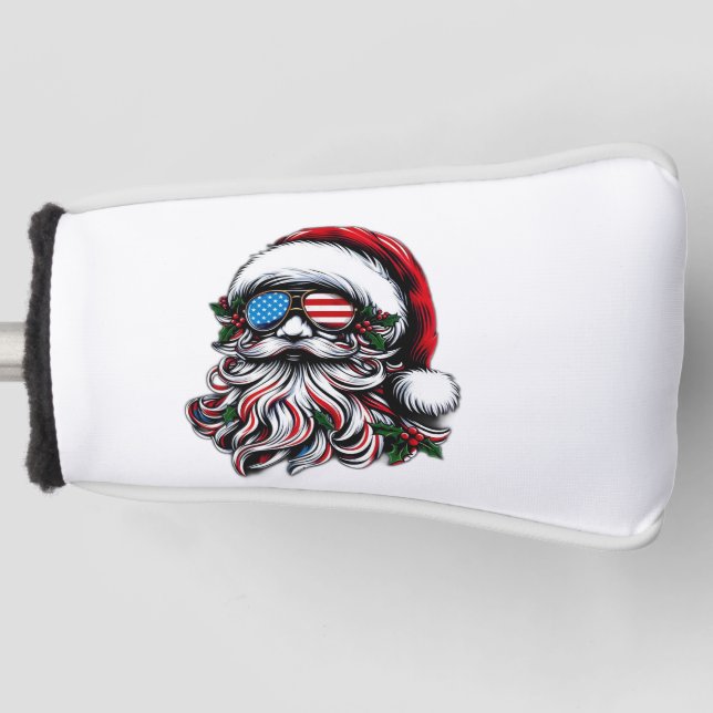 Patriotic/American Christmas Santa Golf Head Cover (Front)