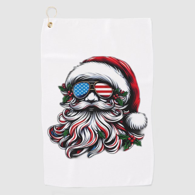 Patriotic/American Christmas Santa Golf Towel (Front)
